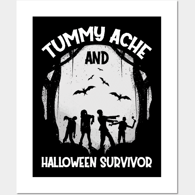 Halloween Zombie Moon Bats Horror Scary Vintage Tummy Ache Survivor Wall Art by jodotodesign